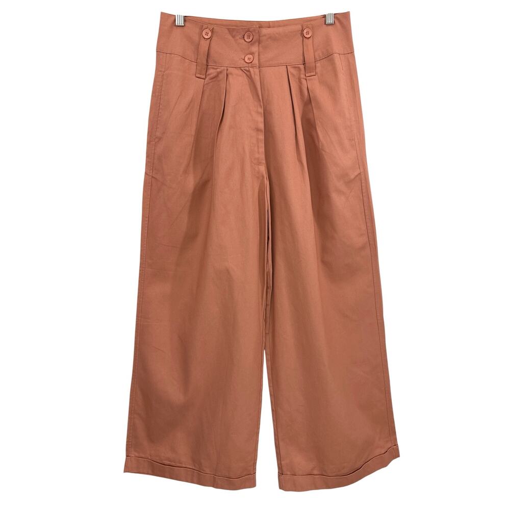 Anthropologie Tiny Ulysses Wide Leg Pants Rust Cotton Poplin High Rise NWT Sz L - Picture 3 of 13